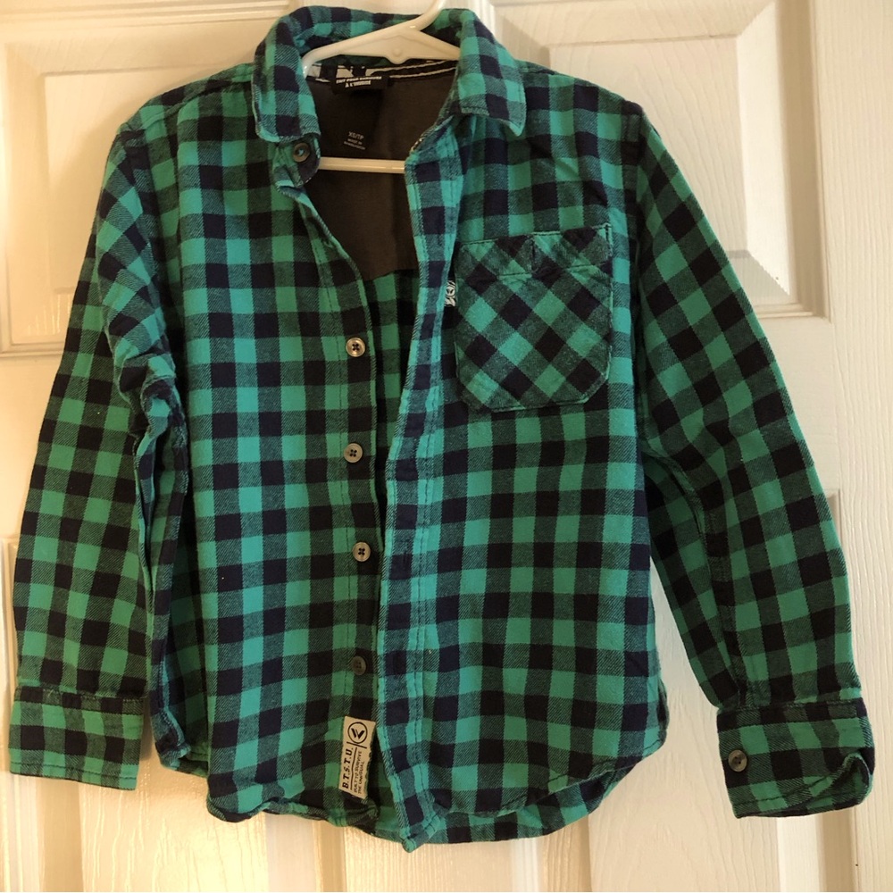 Shaun White Kids Flannel Size XS Turquoise and Navy Blue